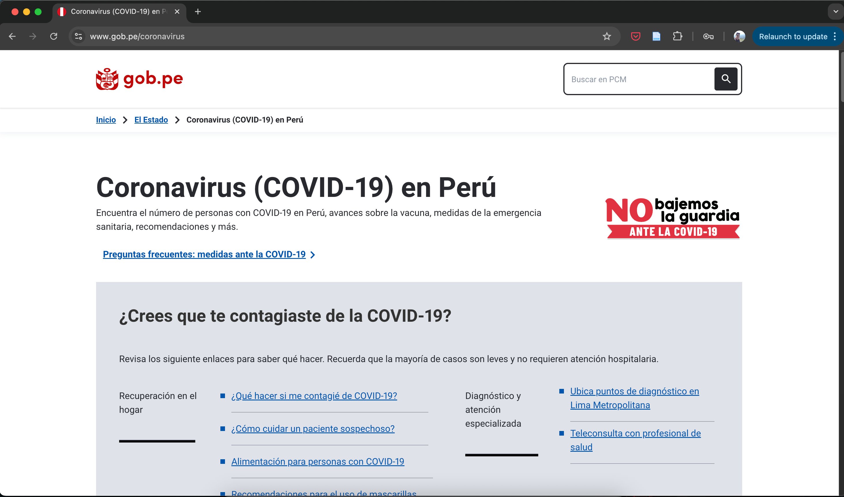 Platform homepage — Coronavirus (COVID-19) en Perú