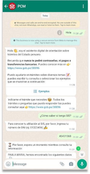 Chatbot conversation — service orientation and SIS database query
