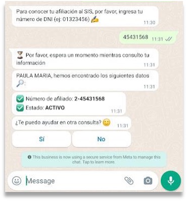 Chatbot response — citizen health insurance status confirmed